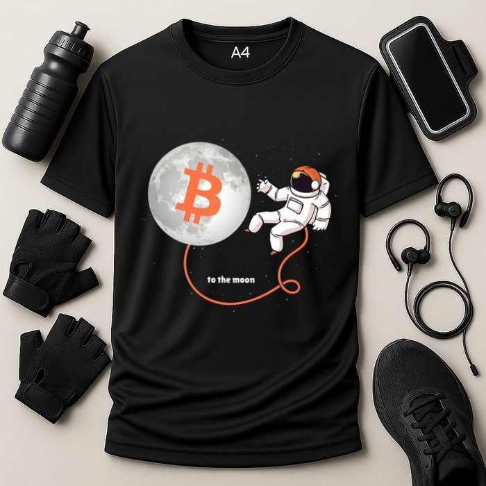 Moon Bitcoin Cryptocurrency Crypto Digital Currency Cooling Performance Crew T-Shirt