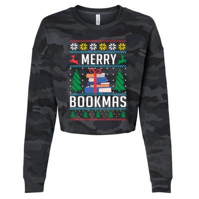 Merry Bookmas Christmas Holiday Book Lover Xmas Cropped Pullover Crew