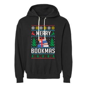 Merry Bookmas Christmas Holiday Book Lover Xmas Garment-Dyed Fleece Hoodie