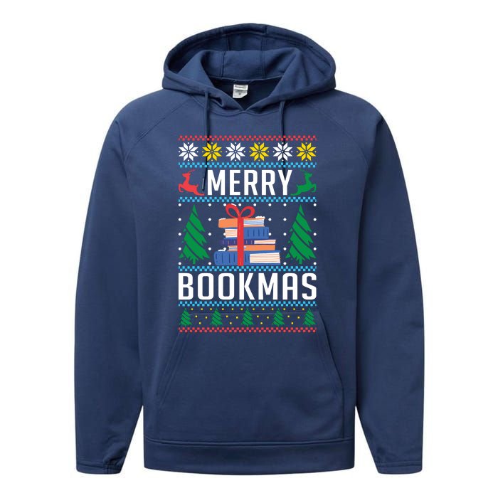 Merry Bookmas Christmas Holiday Book Lover Xmas Performance Fleece Hoodie