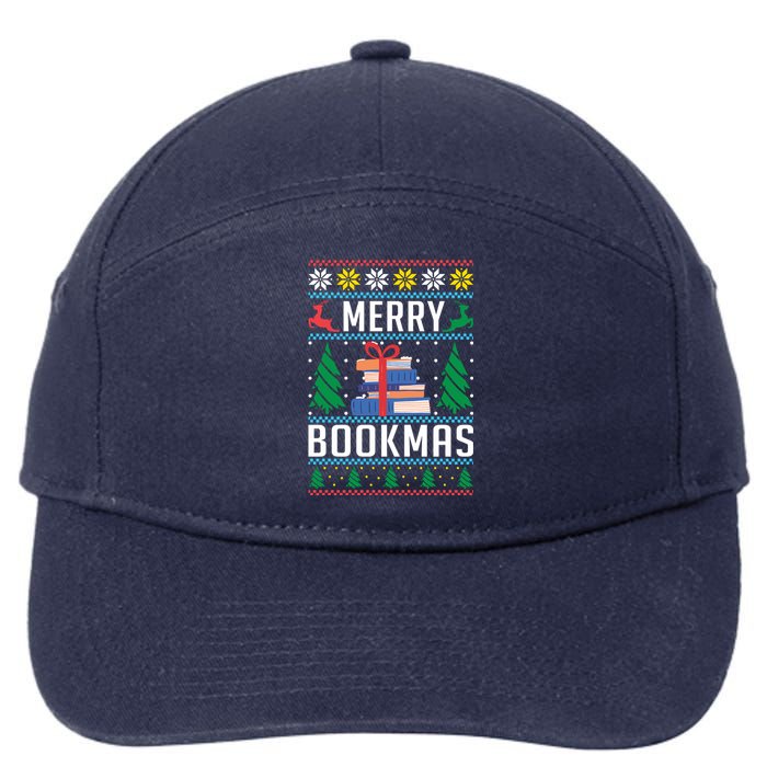 Merry Bookmas Christmas Holiday Book Lover Xmas 7-Panel Snapback Hat