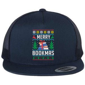 Merry Bookmas Christmas Holiday Book Lover Xmas Flat Bill Trucker Hat