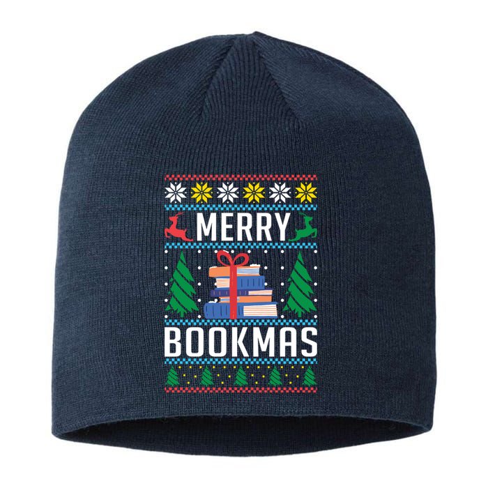 Merry Bookmas Christmas Holiday Book Lover Xmas Sustainable Beanie