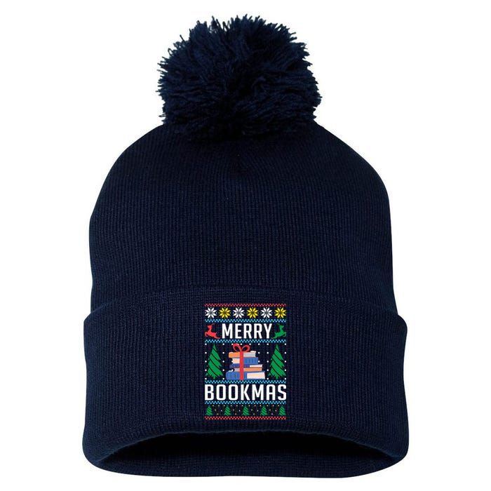 Merry Bookmas Christmas Holiday Book Lover Xmas Pom Pom 12in Knit Beanie