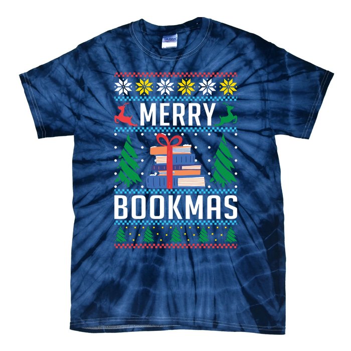 Merry Bookmas Christmas Holiday Book Lover Xmas Tie-Dye T-Shirt