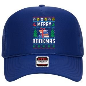 Merry Bookmas Christmas Holiday Book Lover Xmas High Crown Mesh Back Trucker Hat