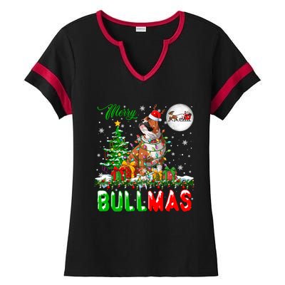 Merry Bullmas Cute Santa Reindeer Bulldog Xmas Owner Lover Gift Ladies Halftime Notch Neck Tee