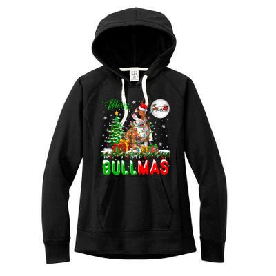 Merry Bullmas Cute Santa Reindeer Bulldog Xmas Owner Lover Gift Women's Fleece Hoodie