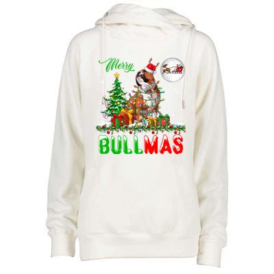 Merry Bullmas Cute Santa Reindeer Bulldog Xmas Owner Lover Gift Womens Funnel Neck Pullover Hood