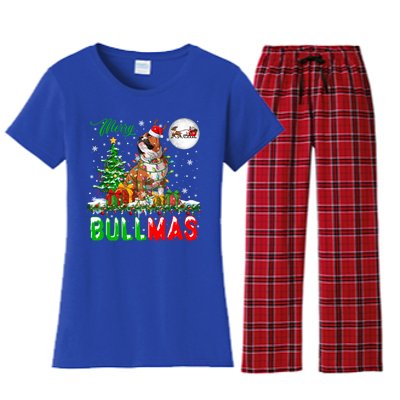 Merry Bullmas Cute Santa Reindeer Bulldog Xmas Owner Lover Gift Women's Flannel Pajama Set