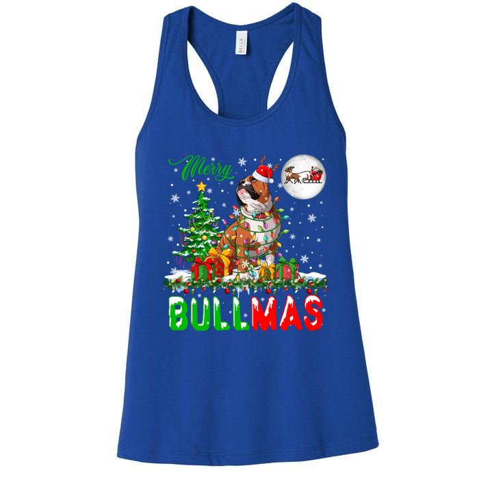 Merry Bullmas Cute Santa Reindeer Bulldog Xmas Owner Lover Gift Women's Racerback Tank