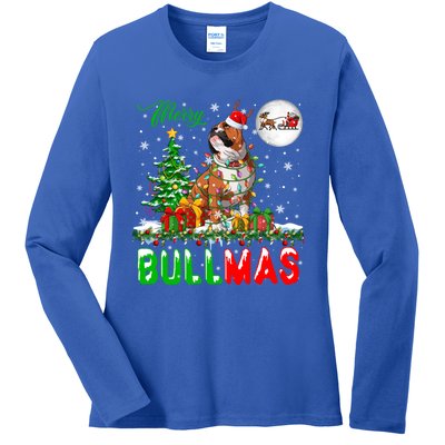 Merry Bullmas Cute Santa Reindeer Bulldog Xmas Owner Lover Gift Ladies Long Sleeve Shirt