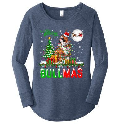 Merry Bullmas Cute Santa Reindeer Bulldog Xmas Owner Lover Gift Women's Perfect Tri Tunic Long Sleeve Shirt