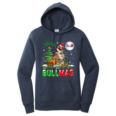 Merry Bullmas Cute Santa Reindeer Bulldog Xmas Owner Lover Gift Women's Pullover Hoodie