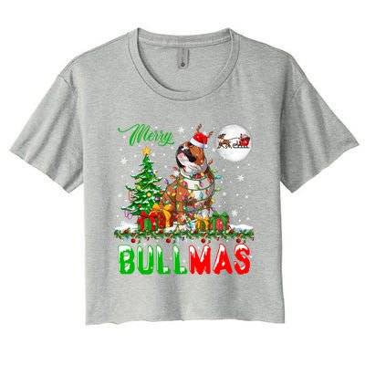 Merry Bullmas Cute Santa Reindeer Bulldog Xmas Owner Lover Gift Women's Crop Top Tee