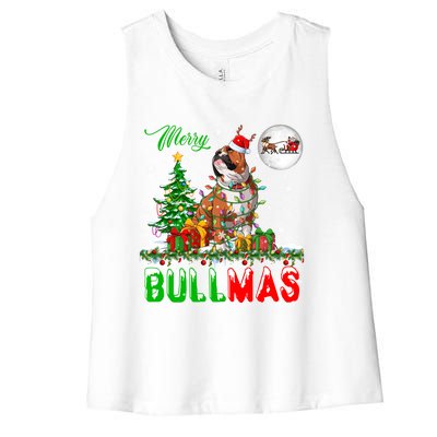 Merry Bullmas Cute Santa Reindeer Bulldog Xmas Owner Lover Gift Women's Racerback Cropped Tank