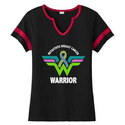 Metastatic Breast Cancer Warrior Ribbon Ladies Halftime Notch Neck Tee