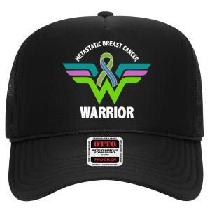 Metastatic Breast Cancer Warrior Ribbon High Crown Mesh Back Trucker Hat