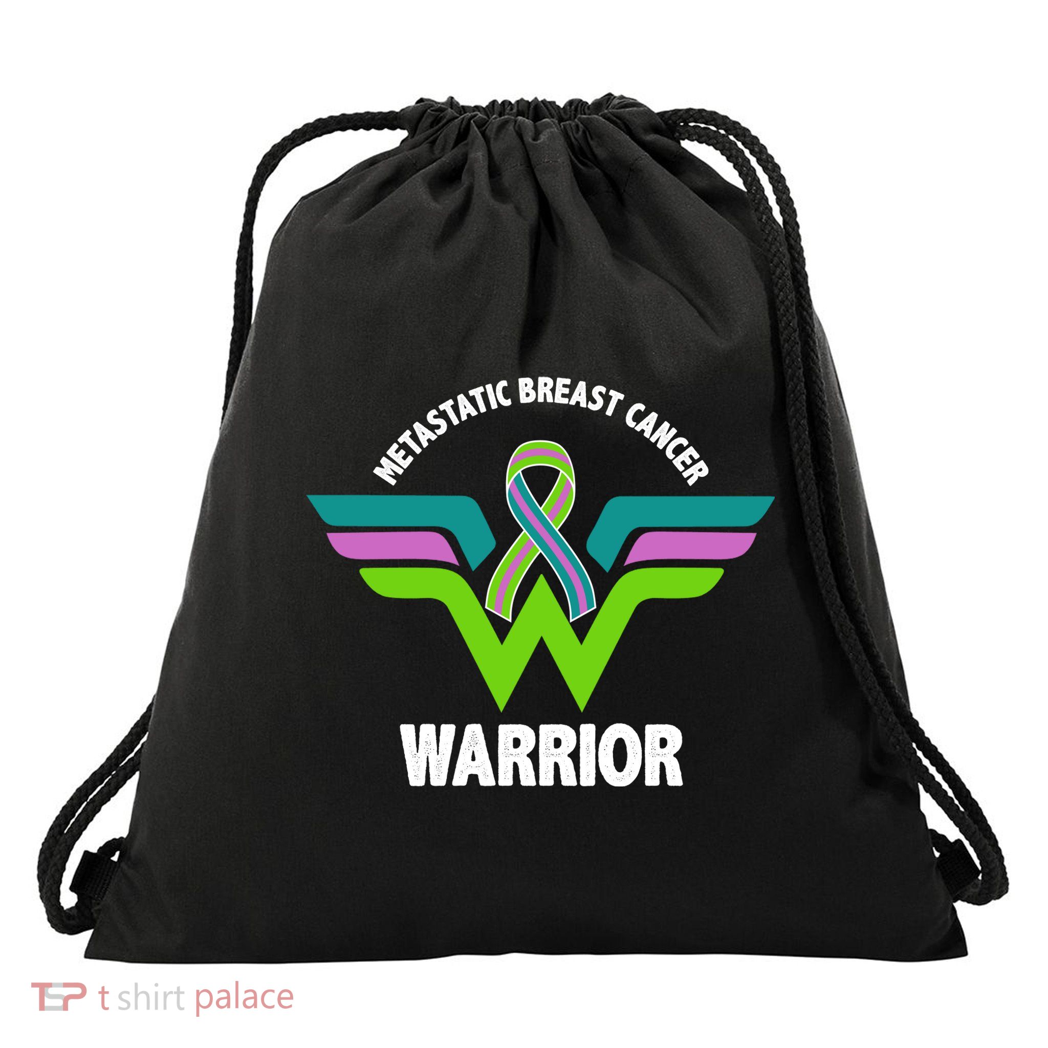 Metastatic Breast Cancer Warrior Ribbon Drawstring Bag