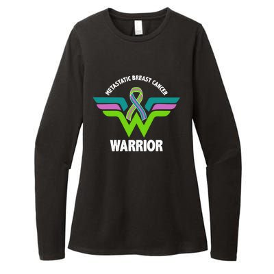 Metastatic Breast Cancer Warrior Ribbon Womens CVC Long Sleeve Shirt