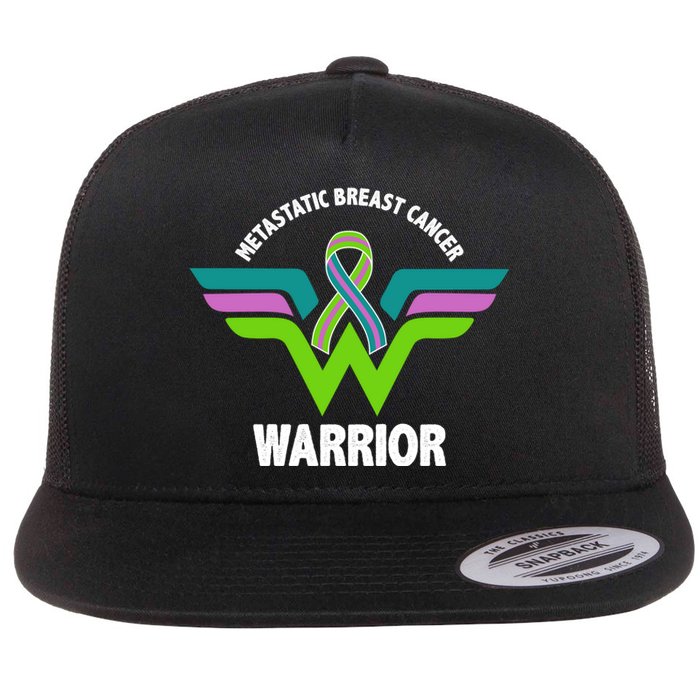 Metastatic Breast Cancer Warrior Ribbon Flat Bill Trucker Hat