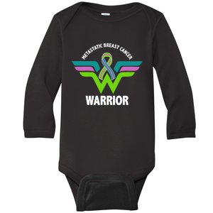 Metastatic Breast Cancer Warrior Ribbon Baby Long Sleeve Bodysuit