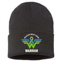 Metastatic Breast Cancer Warrior Ribbon Sustainable Knit Beanie