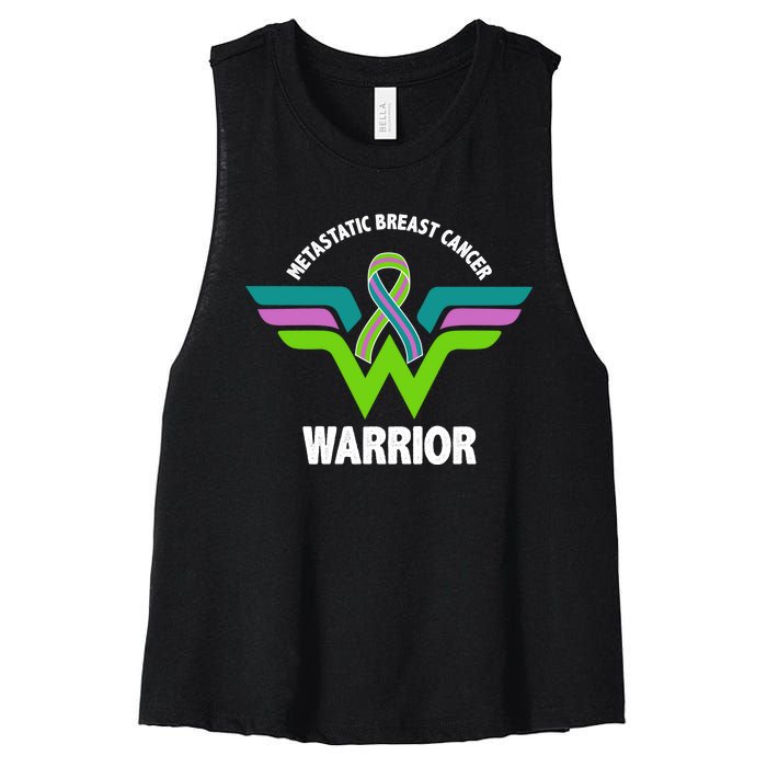 Metastatic Breast Cancer Warrior Ribbon Women's Racerback Cropped Tank