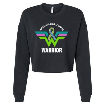 Metastatic Breast Cancer Warrior Ribbon Cropped Pullover Crew