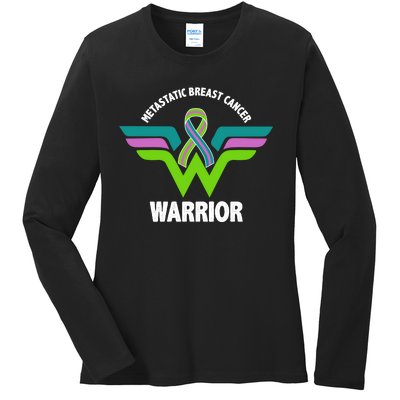 Metastatic Breast Cancer Warrior Ribbon Ladies Long Sleeve Shirt