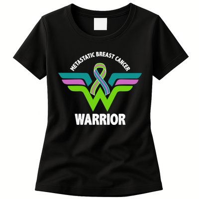 Metastatic Breast Cancer Warrior Ribbon Womens T-Shirt