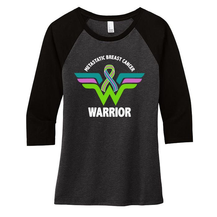 Metastatic Breast Cancer Warrior Ribbon Women's Tri-Blend 3/4-Sleeve Raglan Shirt