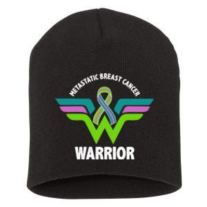 Metastatic Breast Cancer Warrior Ribbon Short Acrylic Beanie