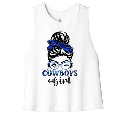 Messy Bun Cows Girl Sport Fan Women's Racerback Cropped Tank