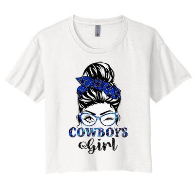 Messy Bun Cows Girl Sport Fan Women's Crop Top Tee