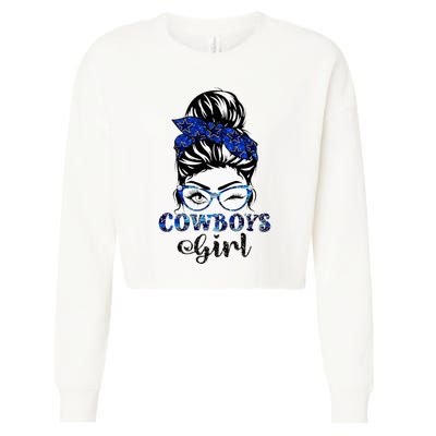 Messy Bun Cows Girl Sport Fan Cropped Pullover Crew