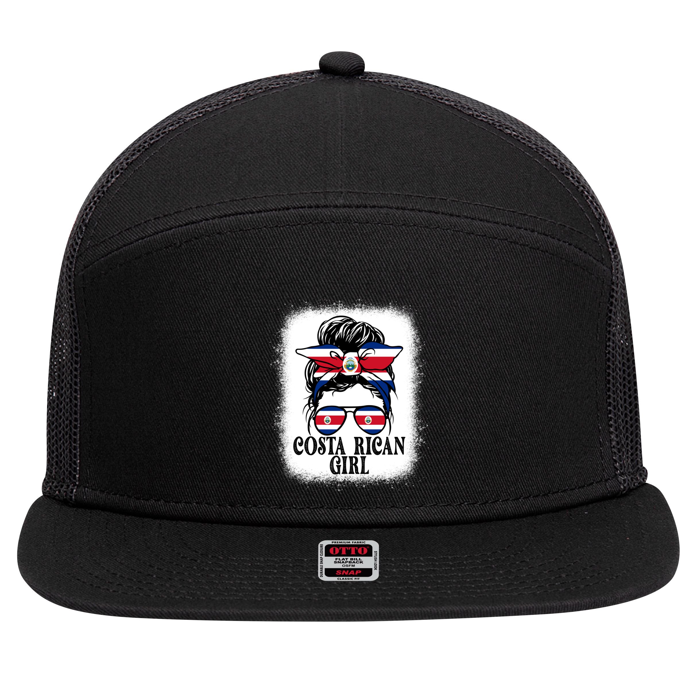 Messy Bun Costa Rica Flag Costa Rican S Gift 7 Panel Mesh Trucker Snapback Hat