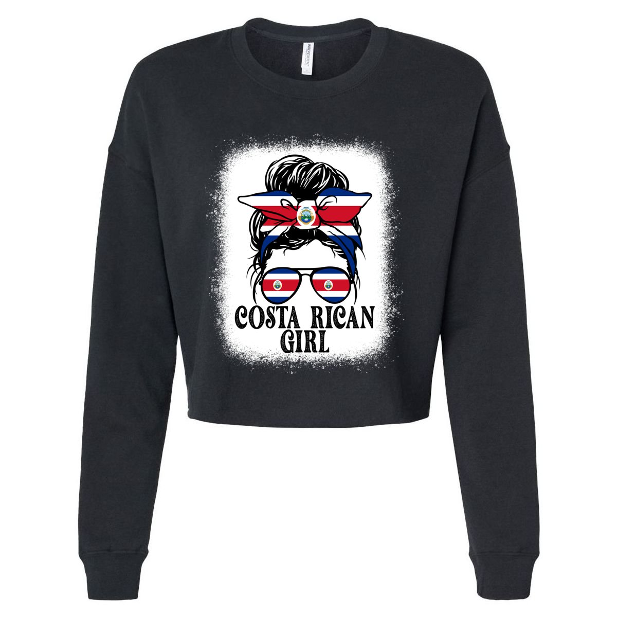 Messy Bun Costa Rica Flag Costa Rican S Gift Cropped Pullover Crew