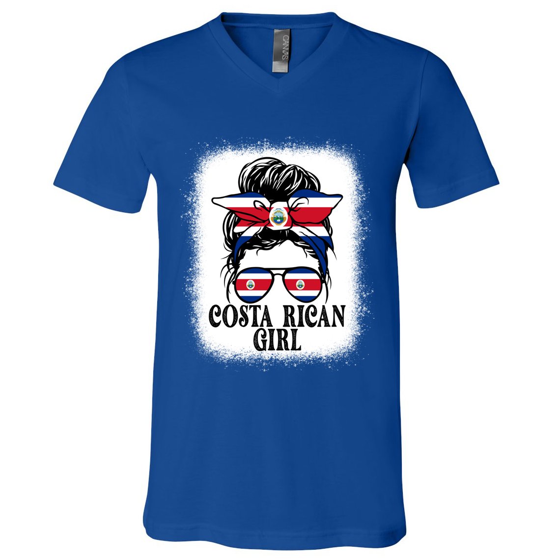Messy Bun Costa Rica Flag Costa Rican S Gift V-Neck T-Shirt