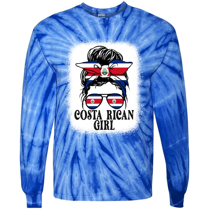 Messy Bun Costa Rica Flag Costa Rican S Gift Tie-Dye Long Sleeve Shirt