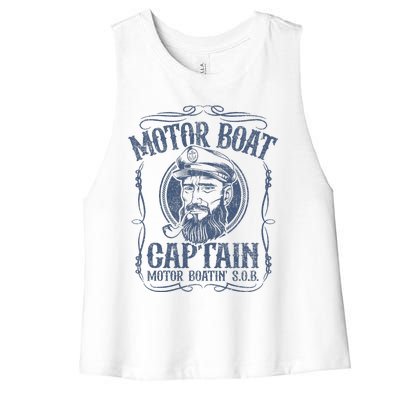 Motor Boat Captain Funny Pontoon Boating Motor Boatin Lake Women's Racerback Cropped Tank