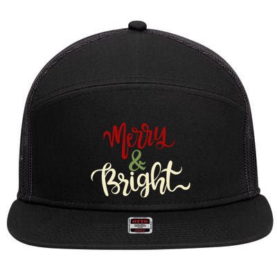 Merry & Bright Christmas Festive Holiday Spirit 7 Panel Mesh Trucker Snapback Hat
