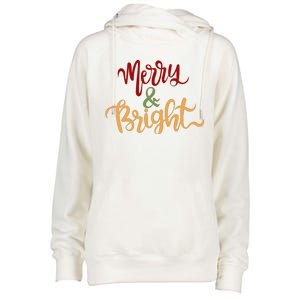 Merry & Bright Christmas Festive Holiday Spirit Womens Funnel Neck Pullover Hood