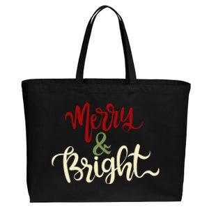 Merry & Bright Christmas Festive Holiday Spirit Cotton Canvas Jumbo Tote