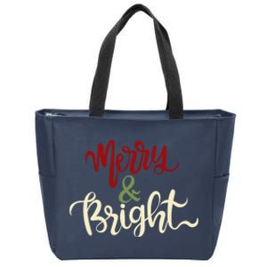 Merry & Bright Christmas Festive Holiday Spirit Zip Tote Bag