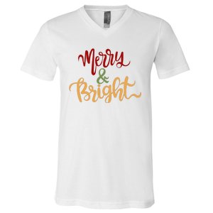 Merry & Bright Christmas Festive Holiday Spirit V-Neck T-Shirt