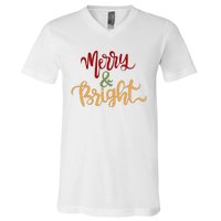 Merry & Bright Christmas Festive Holiday Spirit V-Neck T-Shirt