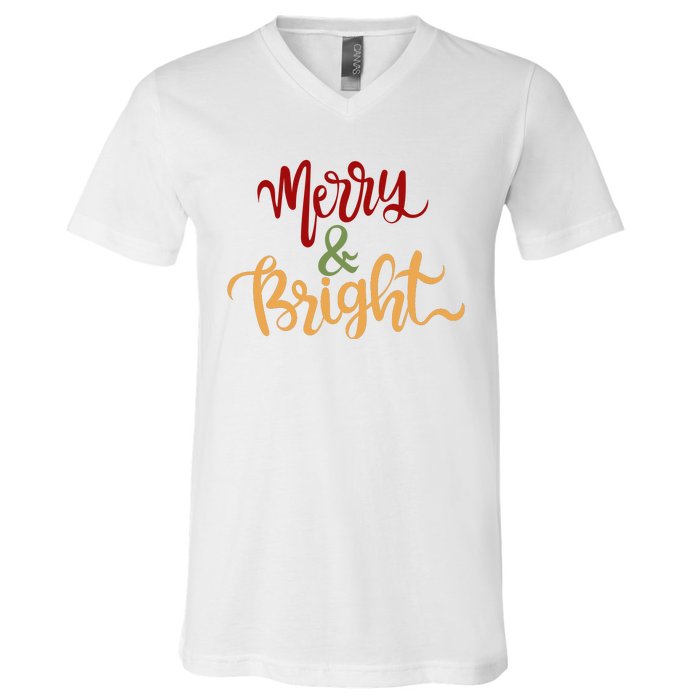 Merry & Bright Christmas Festive Holiday Spirit V-Neck T-Shirt