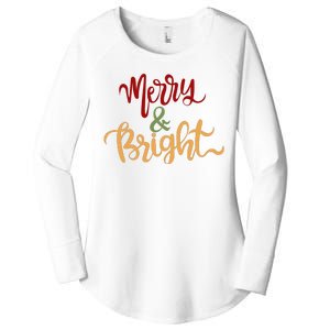 Merry & Bright Christmas Festive Holiday Spirit Women's Perfect Tri Tunic Long Sleeve Shirt