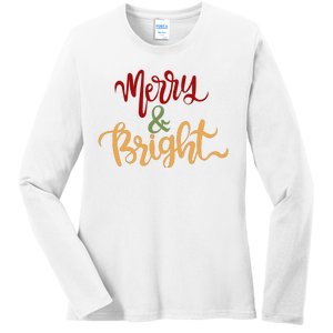 Merry & Bright Christmas Festive Holiday Spirit Ladies Long Sleeve Shirt